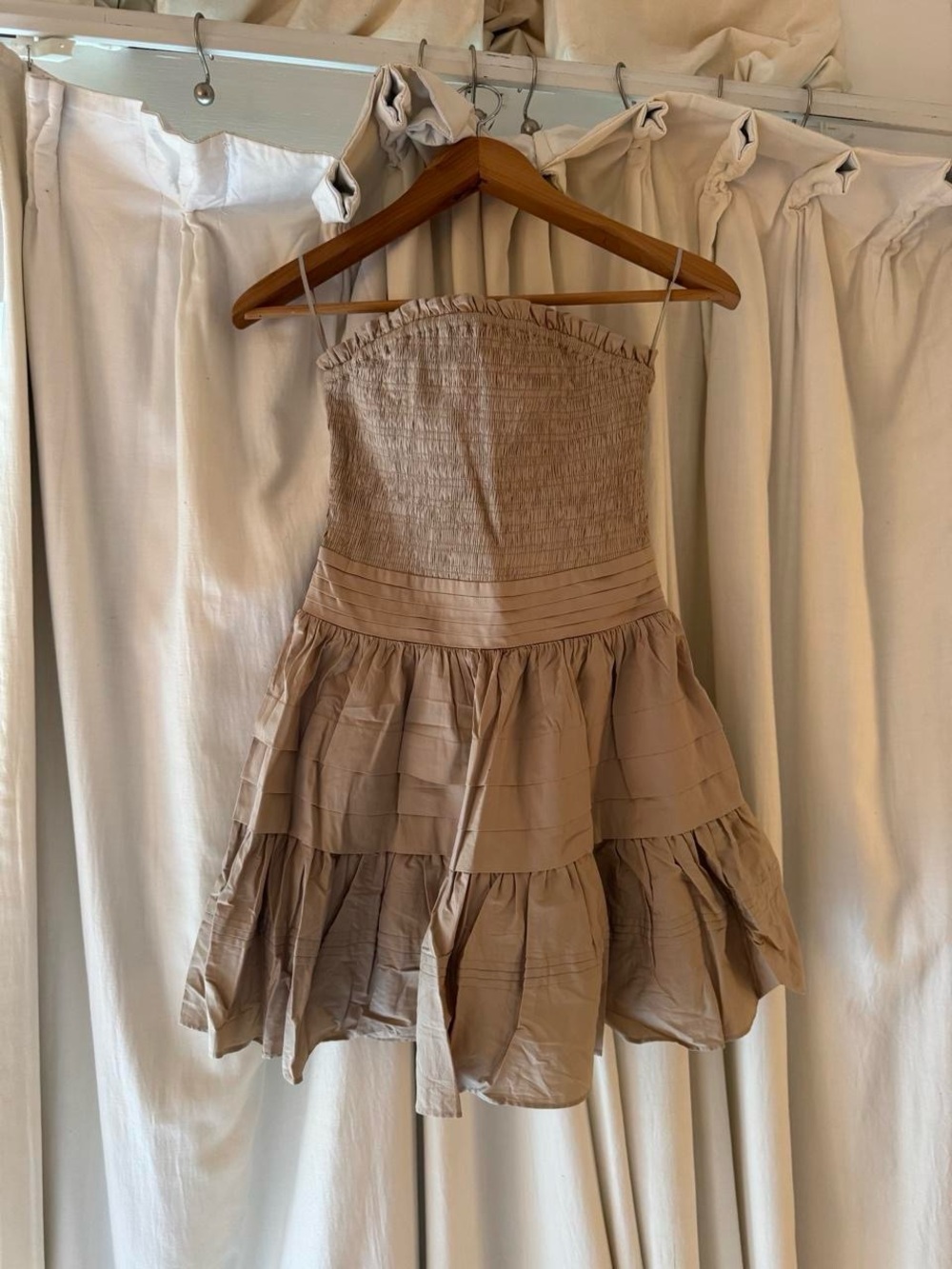 Ramy Brook Strapless Tiered Dress in Beige Taupe